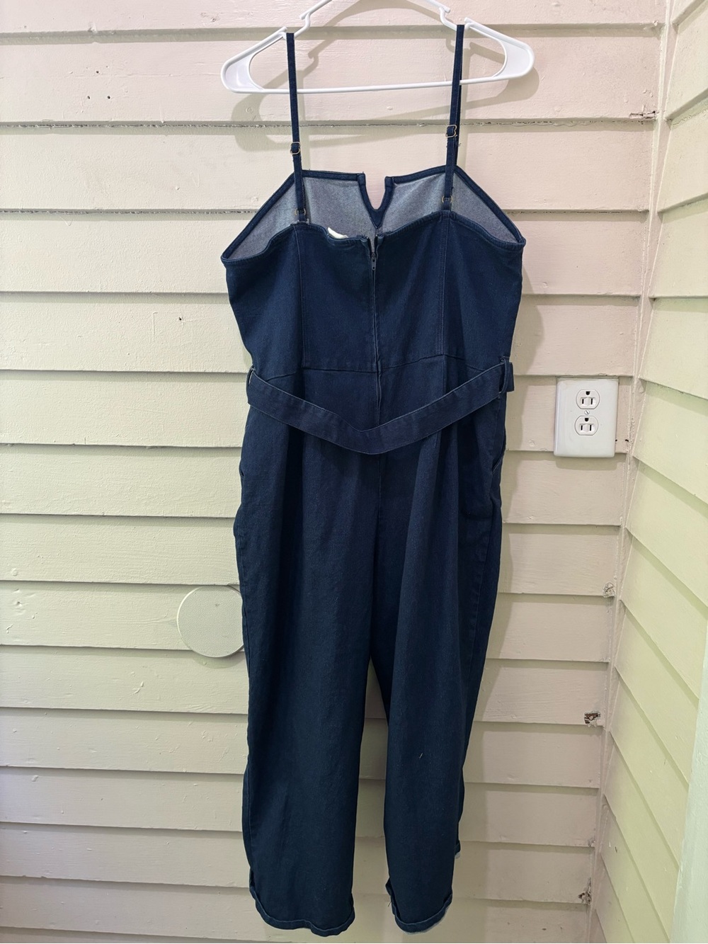 Derek Heart Plus Size Navy Blue Denim V Neck Sleeveless Belted Jumpsuit - Picture 4 of 7